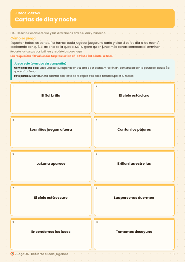Cartas de día y noche