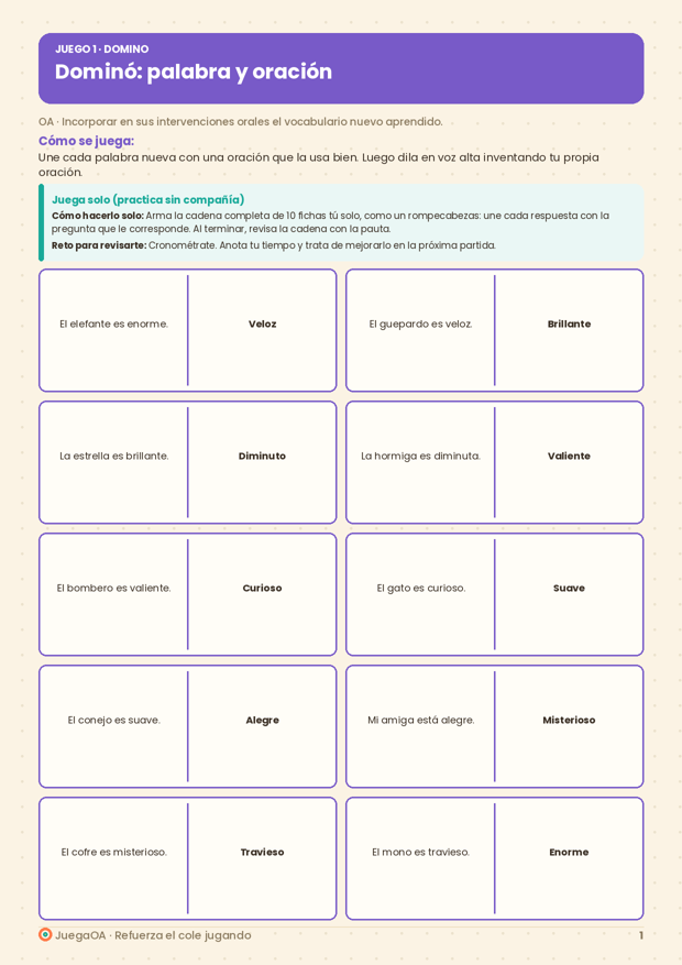 Dominó: palabra y oración