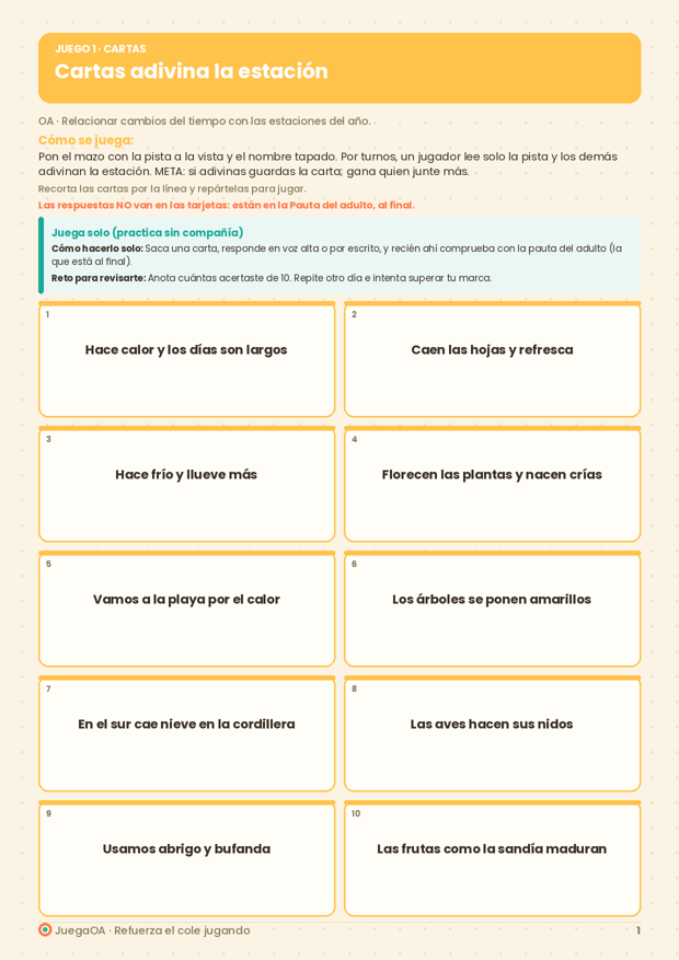 Cartas adivina la estación