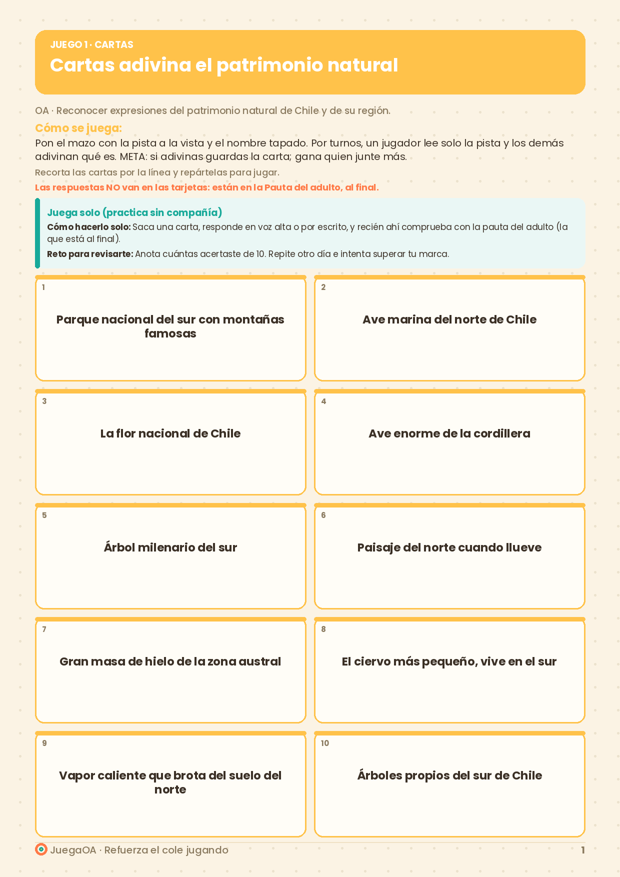 Cartas adivina el patrimonio natural