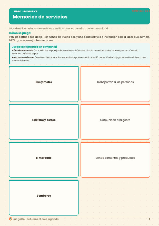 Memorice de servicios