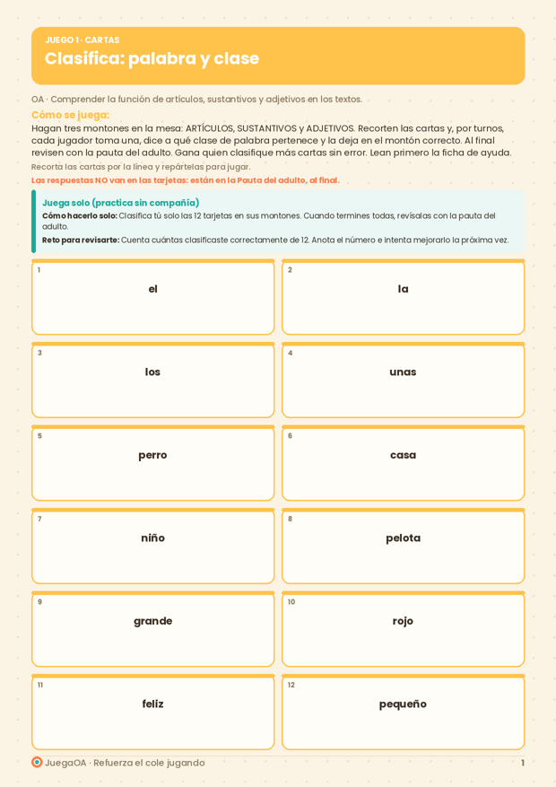 Clasifica: palabra y clase