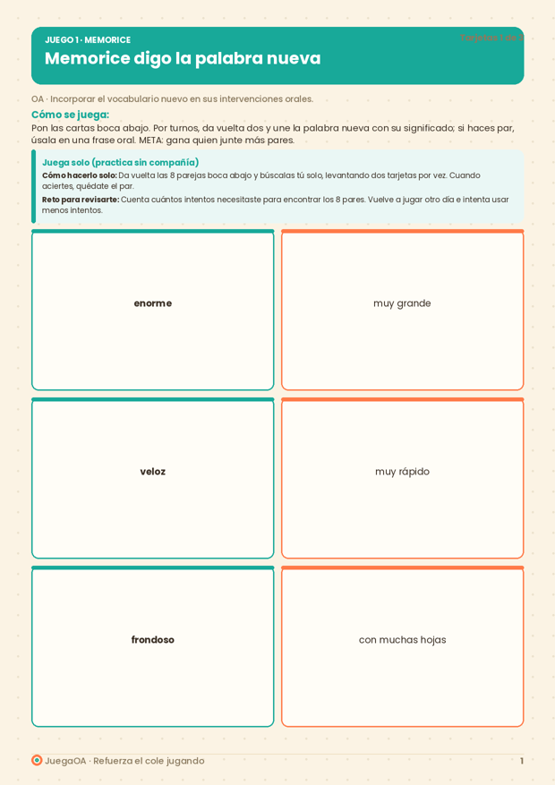 Memorice digo la palabra nueva