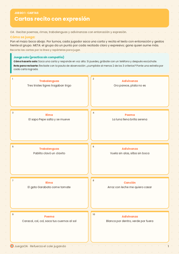 Cartas recito con expresión