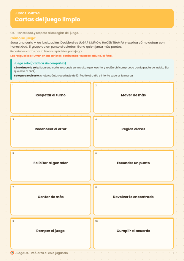 Cartas del juego limpio