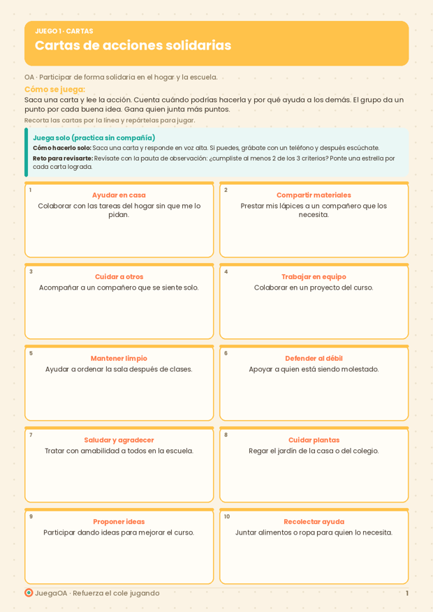 Cartas de acciones solidarias