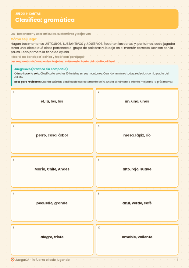 Clasifica: gramática