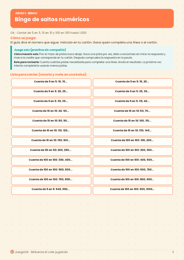 Bingo de saltos numéricos