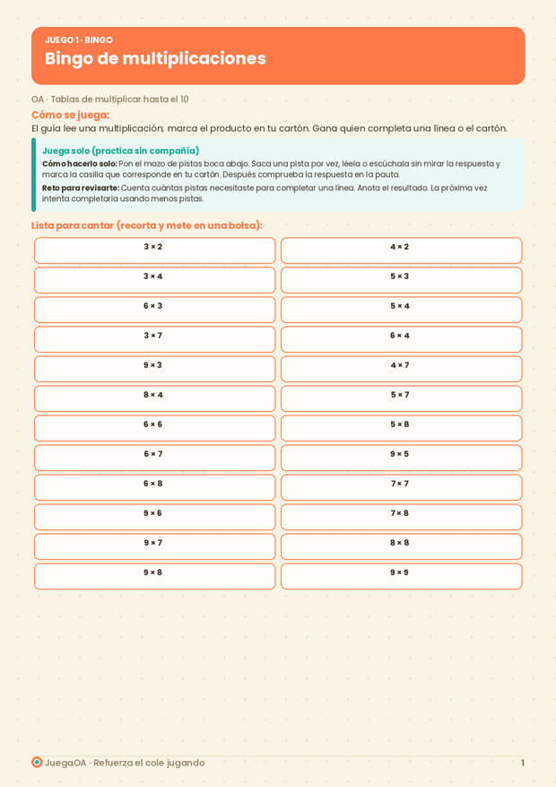 Bingo de multiplicaciones