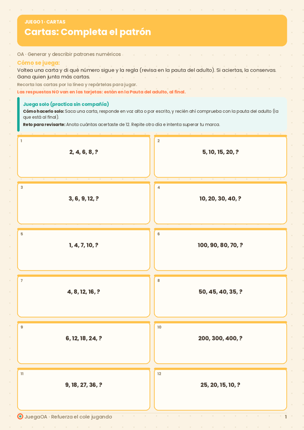Cartas: Completa el patrón