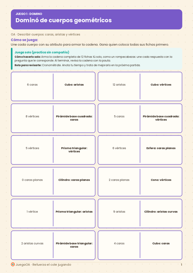 Dominó de cuerpos geométricos