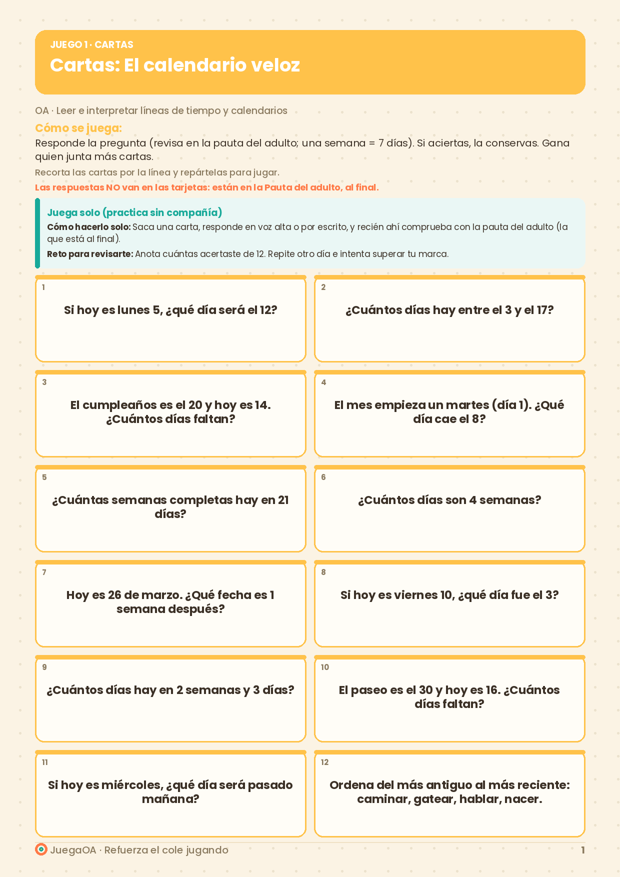 Cartas: El calendario veloz