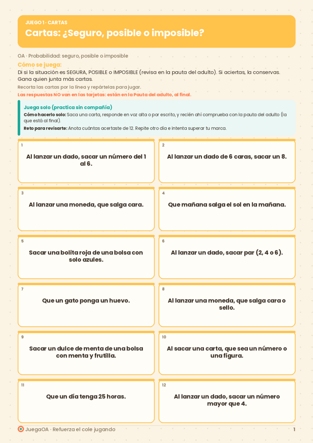 Cartas: ¿Seguro, posible o imposible?