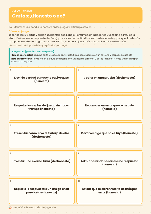 Cartas: ¿Honesto o no?
