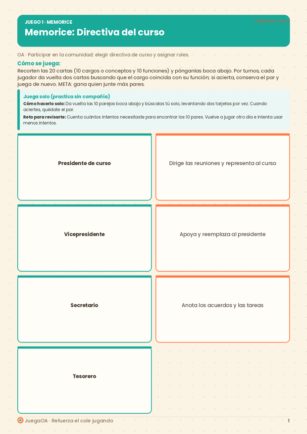 Memorice: Directiva del curso