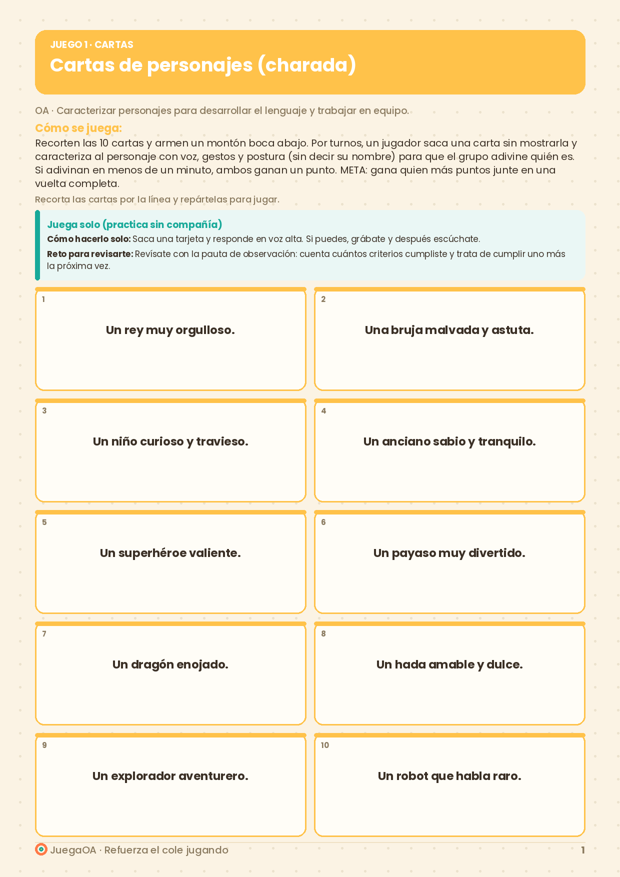 Cartas de personajes (charada)