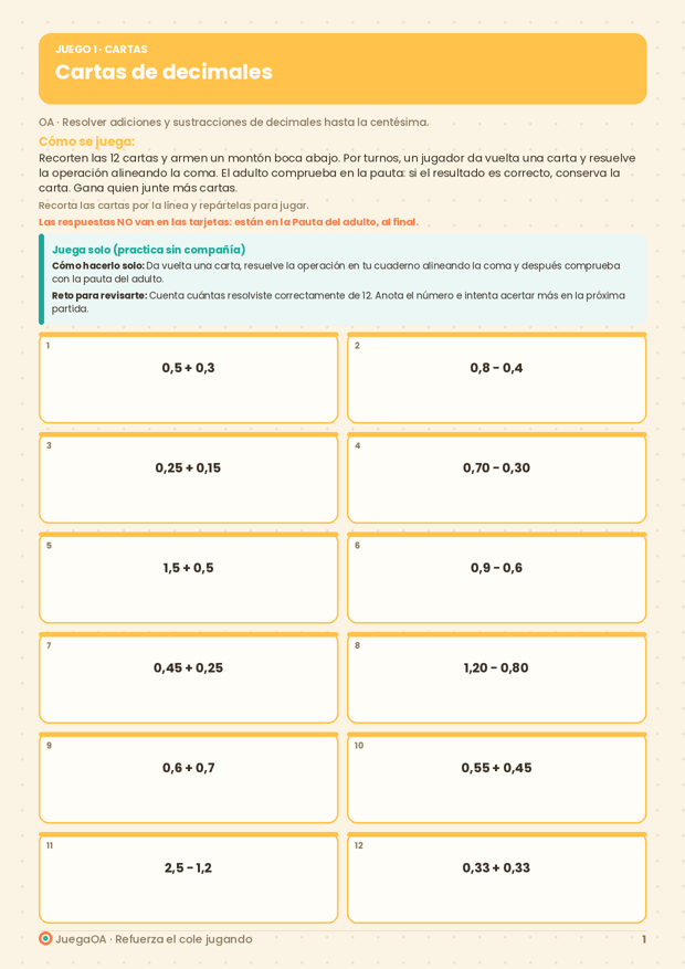 Cartas de decimales