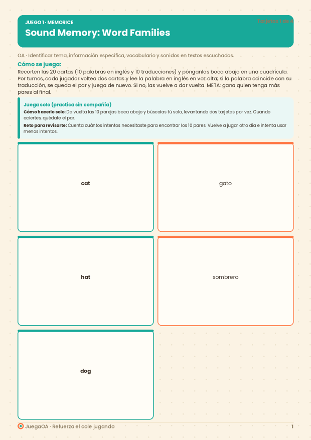 Sound Memory: Word Families