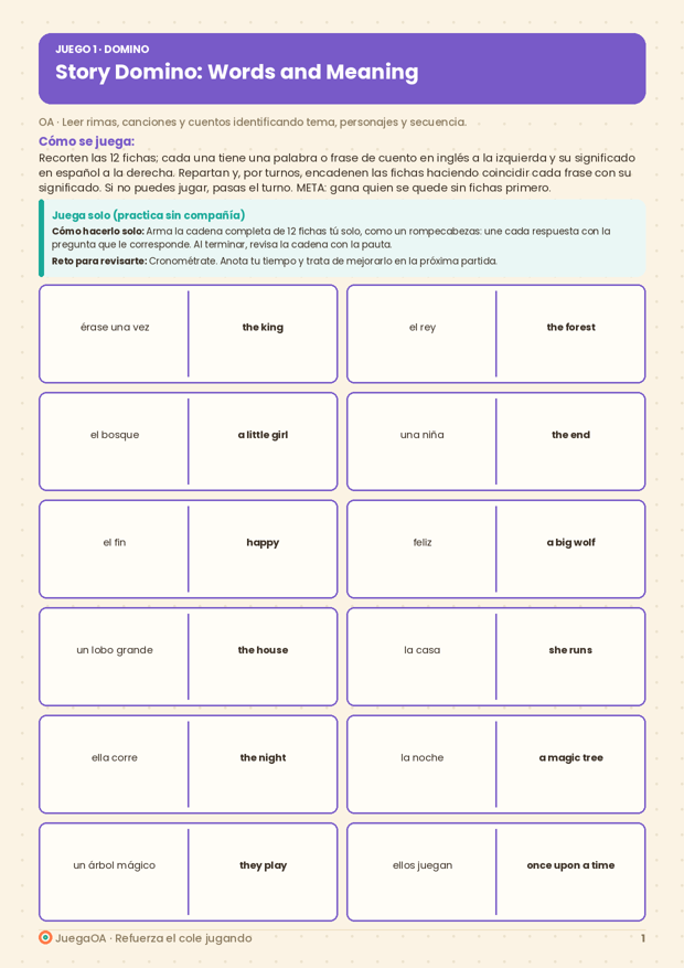 Story Domino: Words and Meaning
