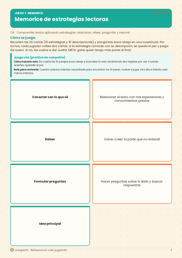 Memorice de estrategias lectoras