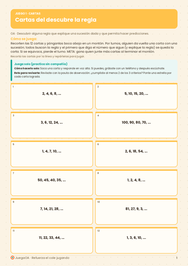 Cartas del descubre la regla