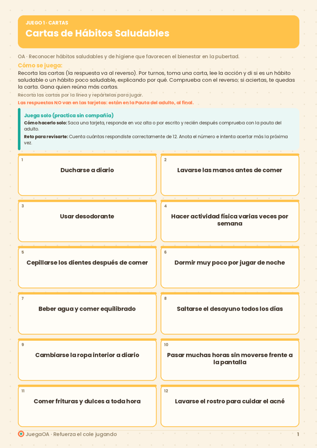 Cartas de Hábitos Saludables