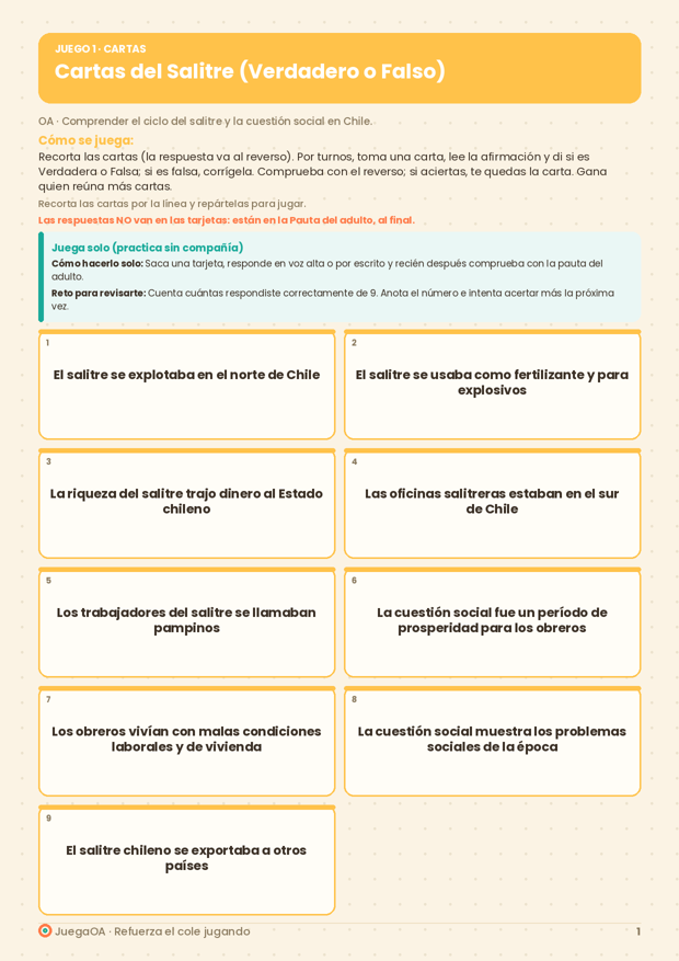 Cartas del Salitre (Verdadero o Falso)