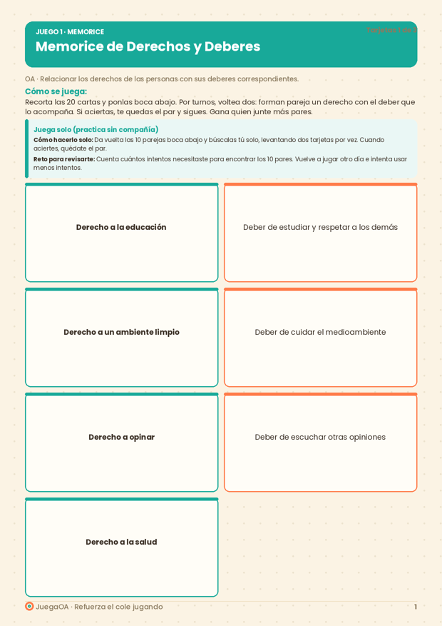 Memorice de Derechos y Deberes