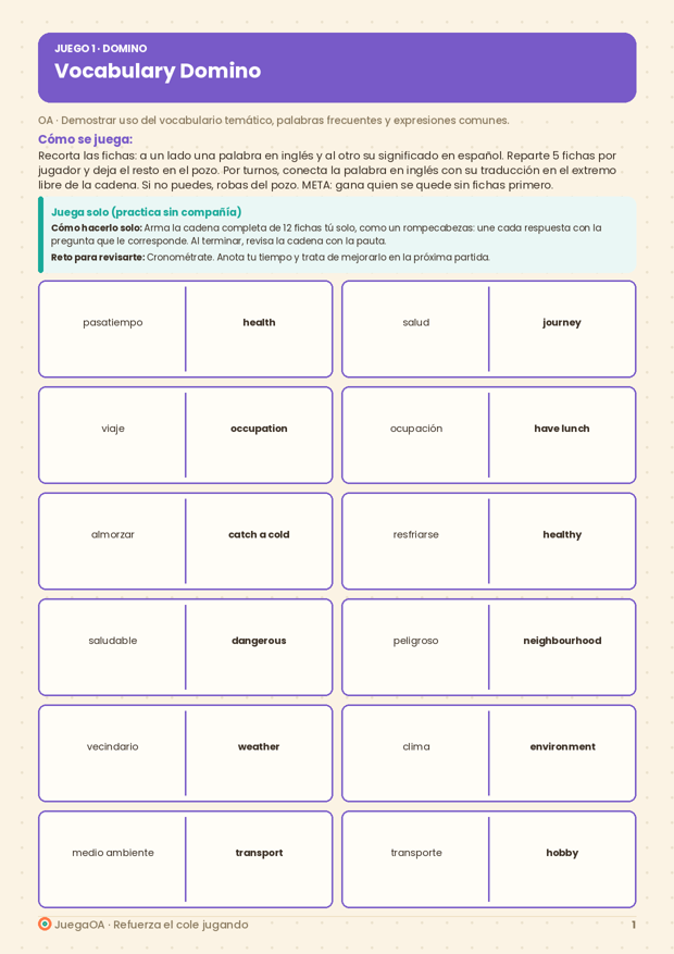 Vocabulary Domino
