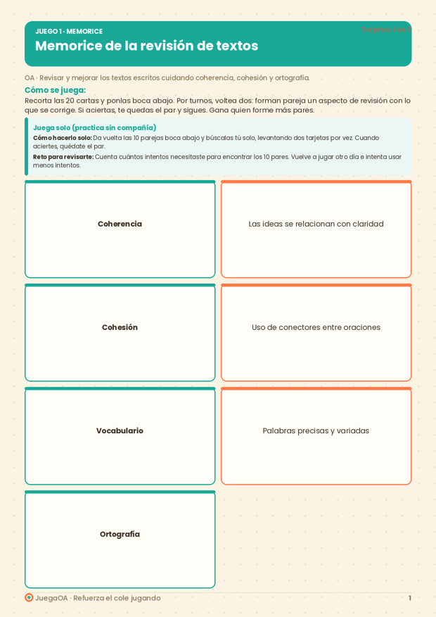 Memorice de la revisión de textos