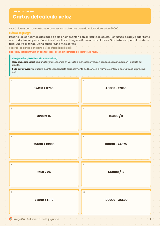 Cartas del cálculo veloz