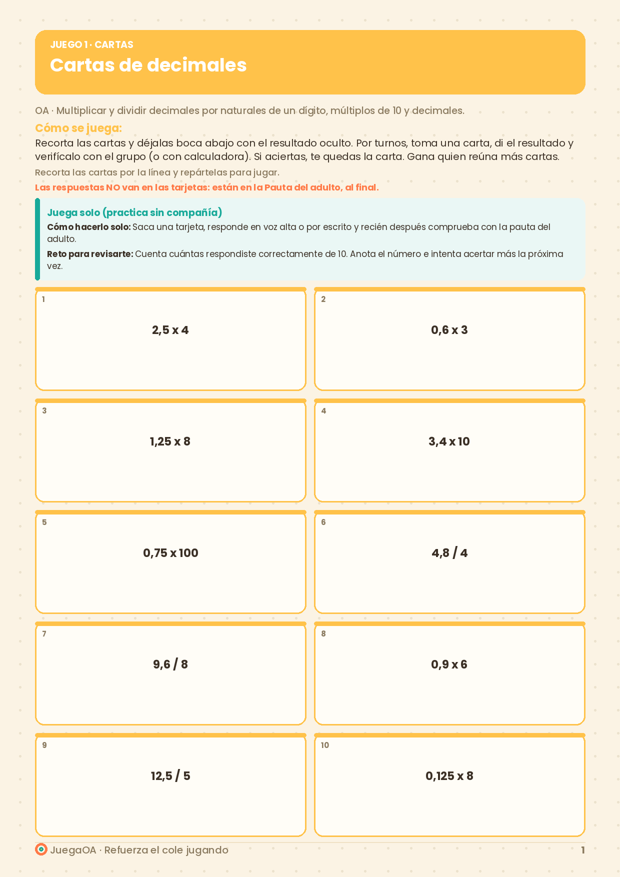 Cartas de decimales