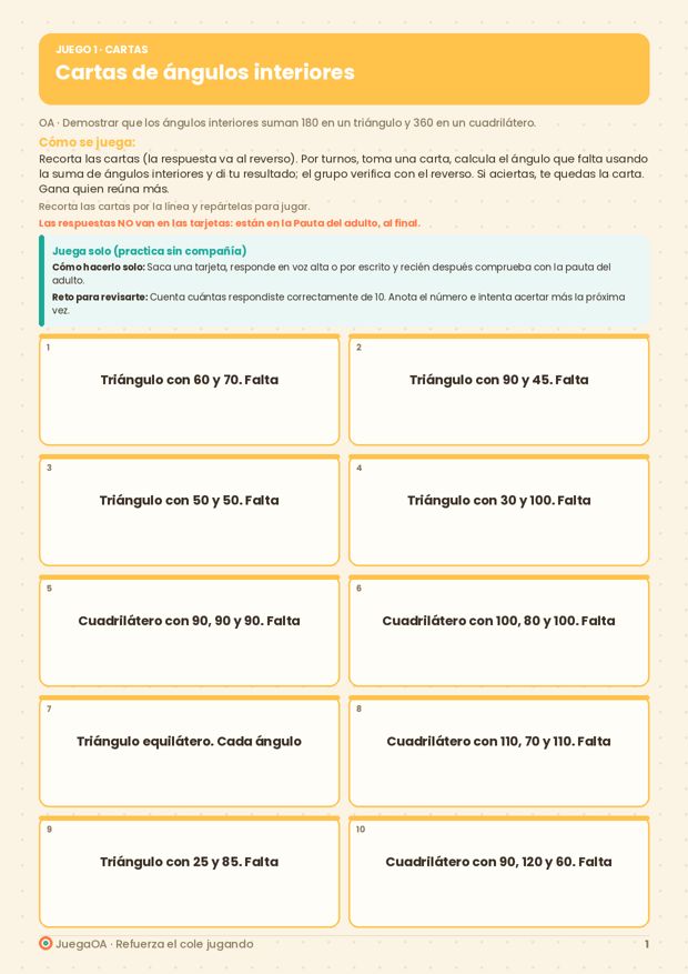 Cartas de ángulos interiores