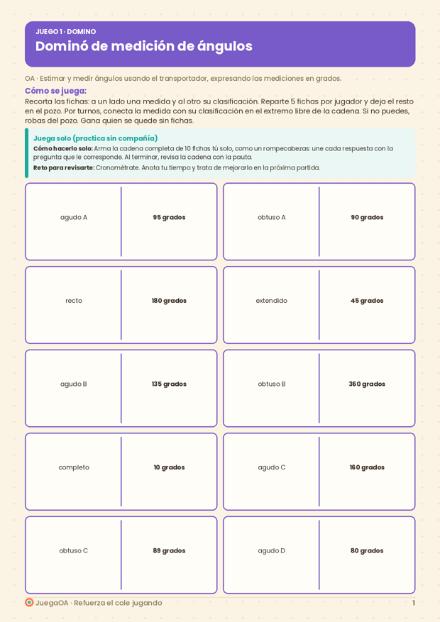 Dominó de medición de ángulos