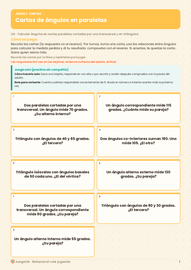 Cartas de ángulos en paralelas