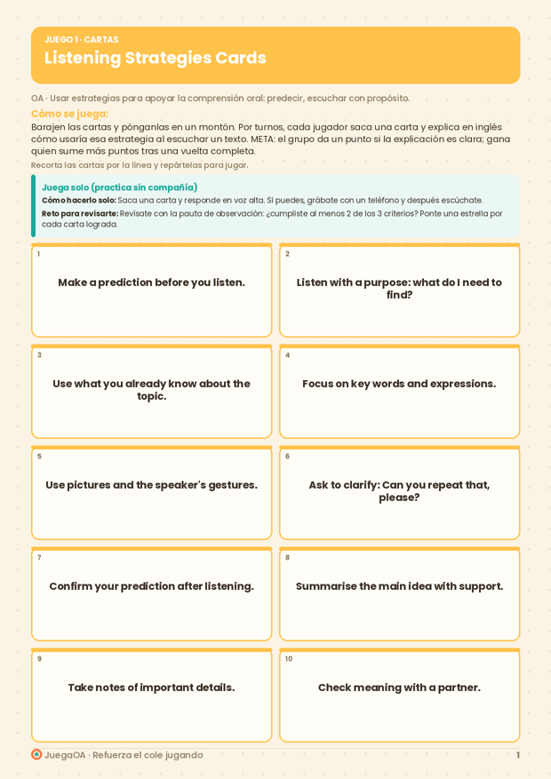 Listening Strategies Cards