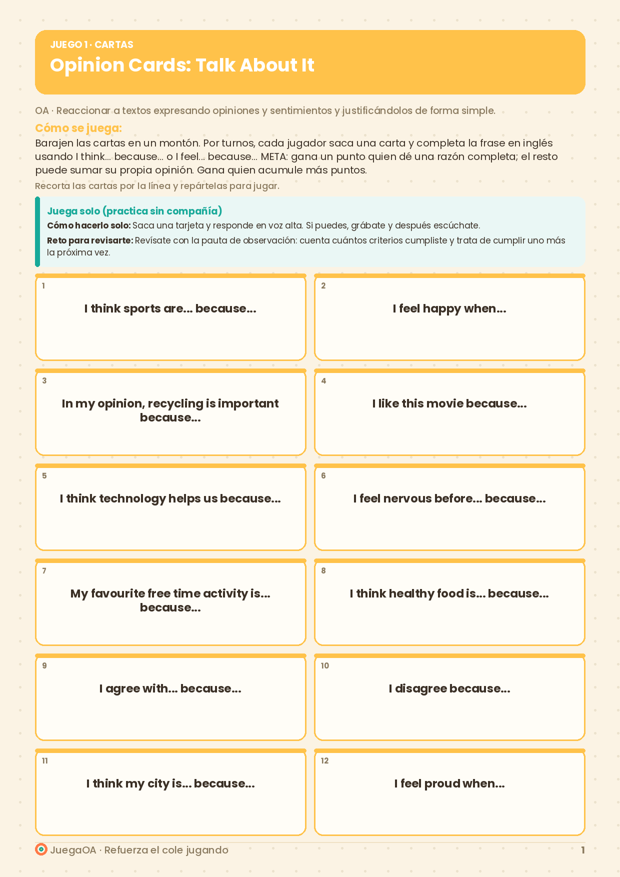 Opinion Cards: Talk About It