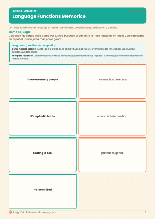 Language Functions Memorice