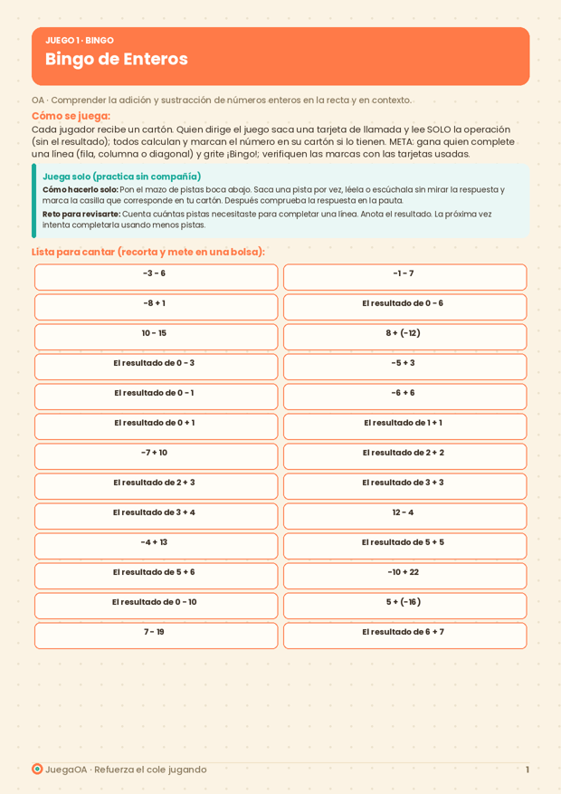 Bingo de Enteros