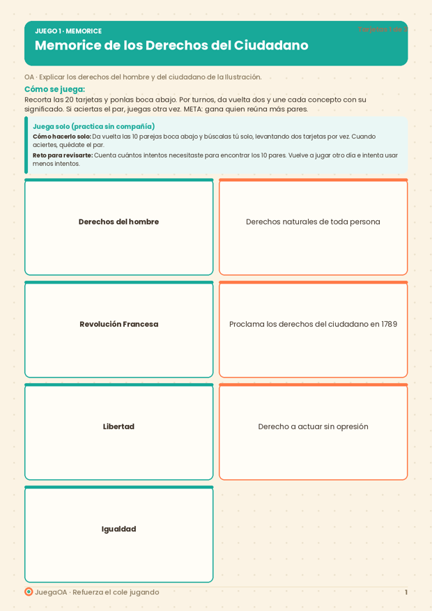Memorice de los Derechos del Ciudadano