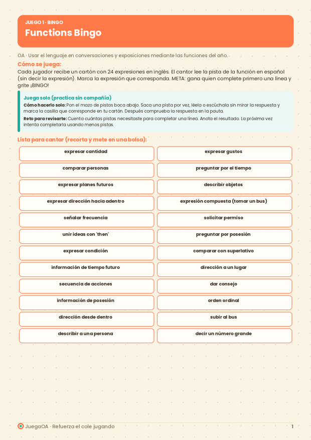Functions Bingo