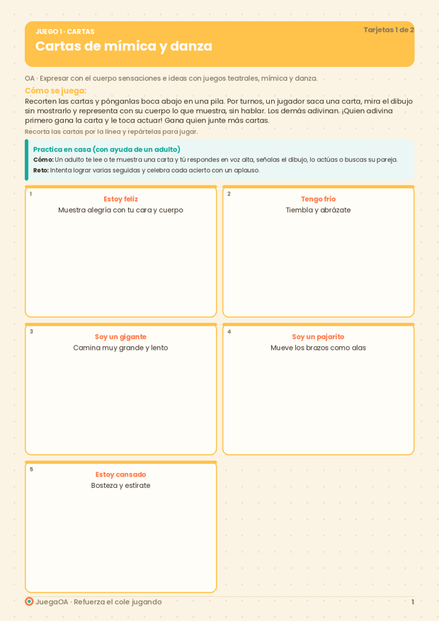 Cartas de mímica y danza